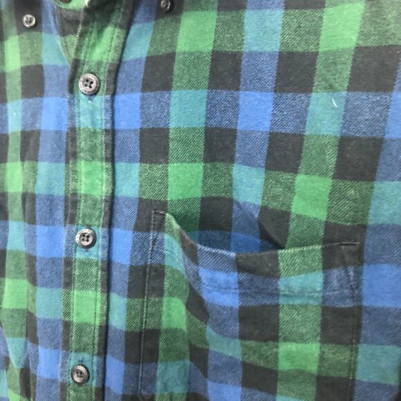 Eddie Bauer Flannel Cotton Plaid Button Down Shirt Green Blue Black Mens Large - Picture 5 of 8